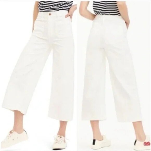 J. Crew Point Sur White Wide-Leg Cropped Pants, Size 31, Excellent Condition - Picture 1 of 10